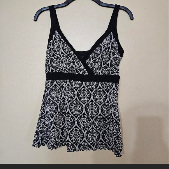 INC Mesh Babydoll Top Black White Pattern Sheer Empire Waist Size Small - Picture 1 of 3